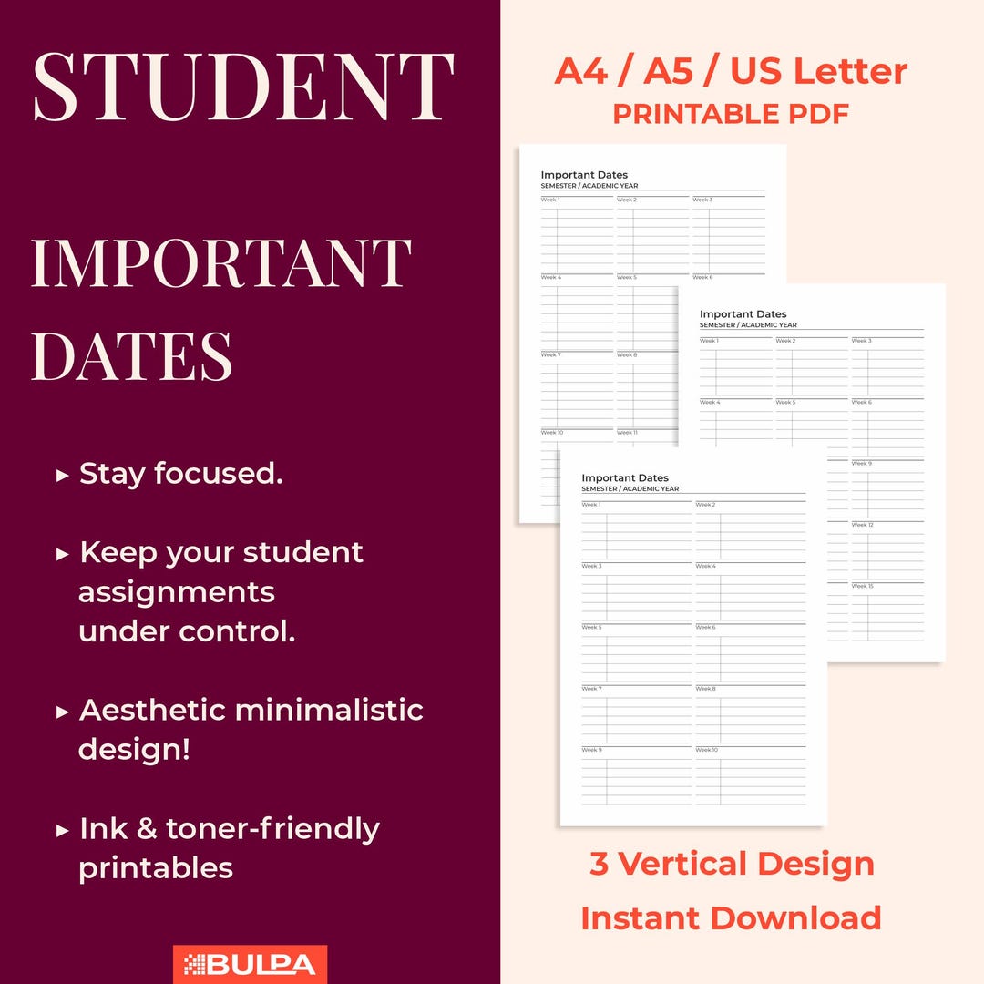 Academic Semester Tracker: Printable Student Planner (A4, A5, Letter ...