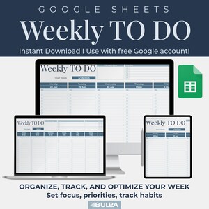 Google Sheet Weekly Planner Tasks Spreadsheet To Do Planner Weekly Digital Habit Tracker Priorities Planner