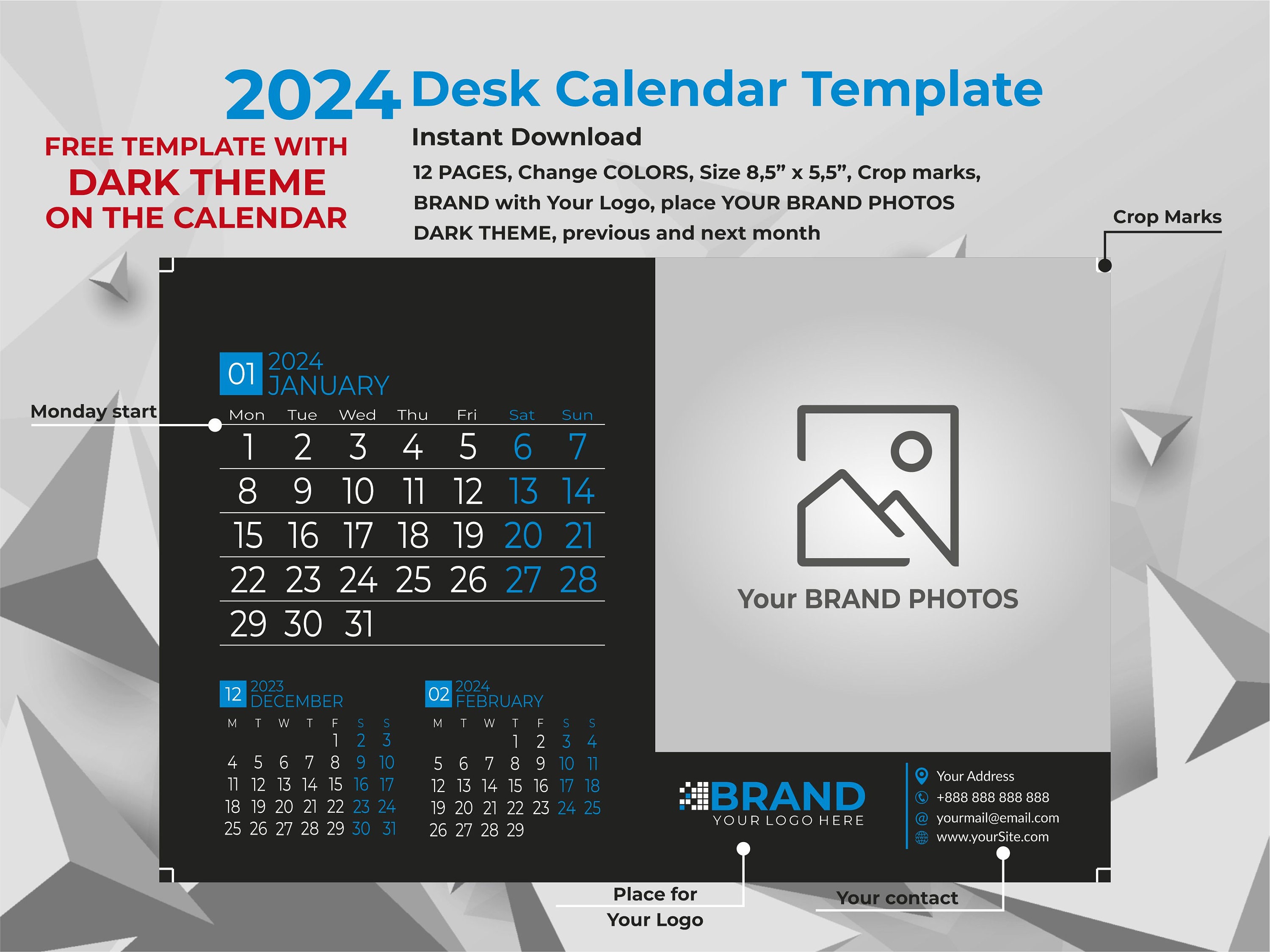 Design of Thirteen pages 2024 Desk Calendar, desk calendar