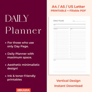 ミニマリストデイリープランナー印刷可能、PDF注釈アプリ用1ページPDF A5/A4/レター、完璧な整理ギフト、0103
