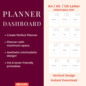 Insertos para tablero de mandos mensual con lugar para registrar objetivos, insertos para planificador, planificador A5, A4, carta, divisores, planificador con tapa - D032