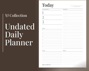 Minimalist Undated Daily Planner, Printable PDF (A5, A4, US Letter), Collection 123