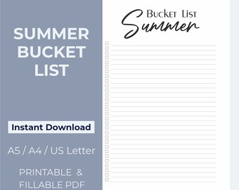 Summer Bucket List Printable: Family Activities Planner (A5, A4, Letter Size) (PDF)