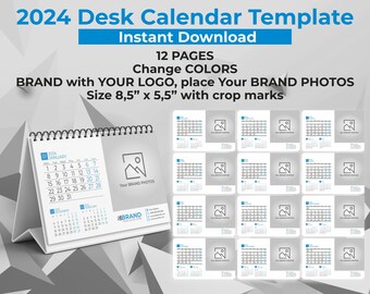 2024 DESK Calendar Template I 8,5 X 5,5 I Office Desk Accessories I Holiday  Business Gifts I Light & Dark Theme - Etsy