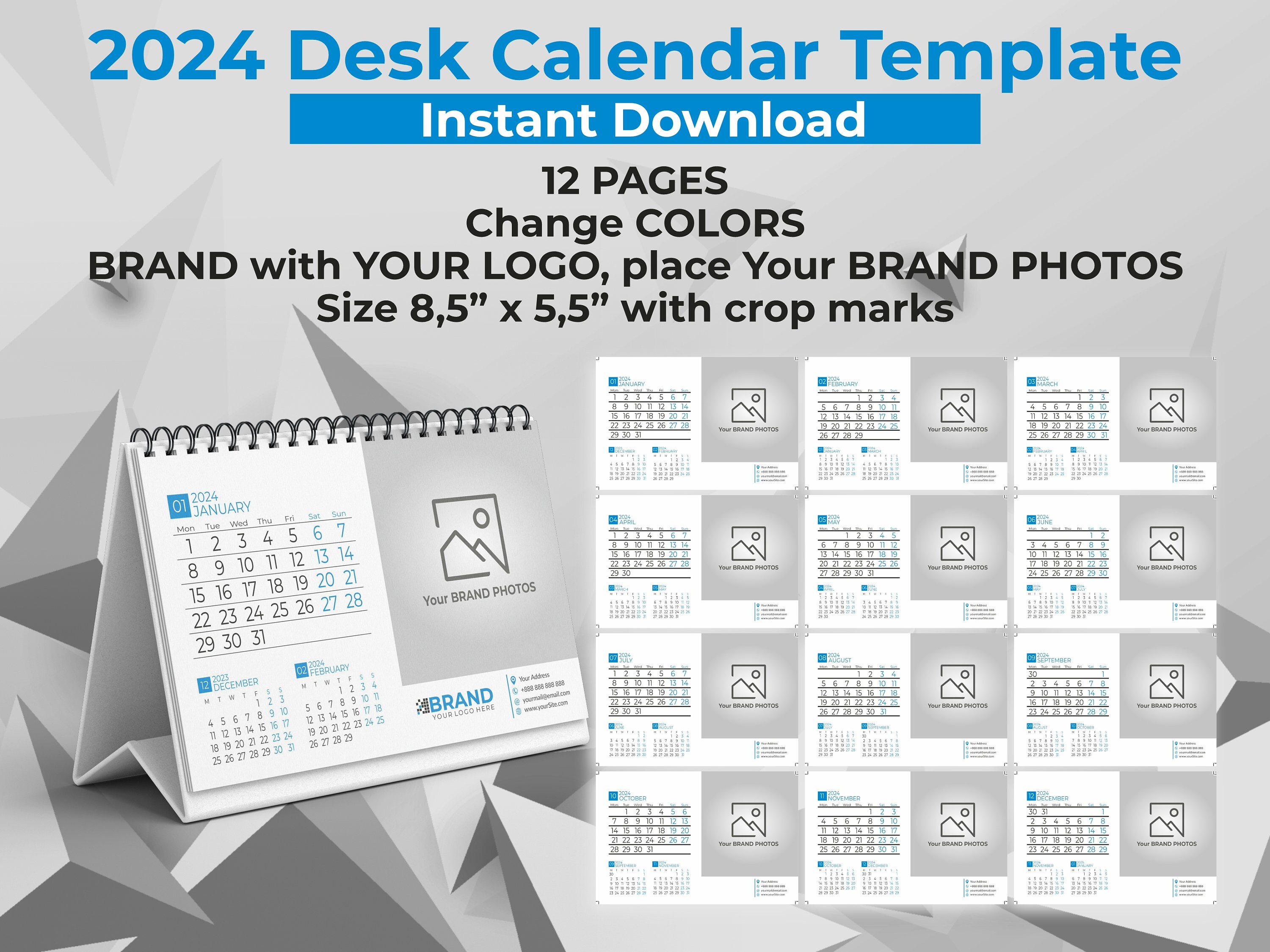 2024 DESK Calendar Template I 8,5 X 5,5 I Office Desk Accessories I Holiday  Business Gifts I Light & Dark Theme - Etsy