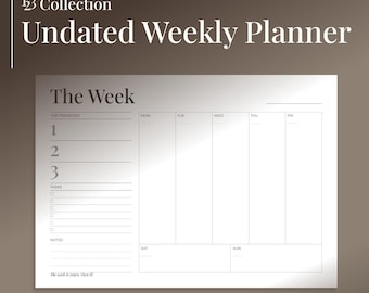 Weekplanner zonder datum, printbaar, liggend PDF-formaat, A5, A4, US Letter, Collectie 123