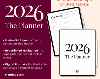 2026 Digital Weekly Planner: Minimalist Hyperlinked PDF (Goodnotes, Xodo, Noteshelf), Collection 123