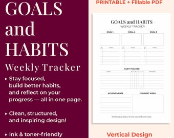 Planificador semanal de objetivos y hábitos: Planificador minimalista imprimible (tamaño A4/Carta) Descargar PDF