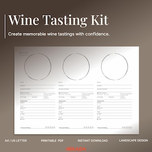 Printable Wine Tasting Kit – Placemat numbered sheets and blank versions, Glossary + Guidelines. (Digital Download)