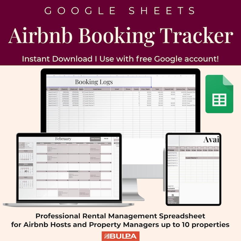 Google Sheets Airbnb Booking Tracker – Rental Property Management (up ...