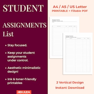 課題セメスタートラッカー、学生用プランナー（印刷可能）、大学、学習プランナー、学校プランナー、PDFダウンロード、A5、A4、レターサイズ