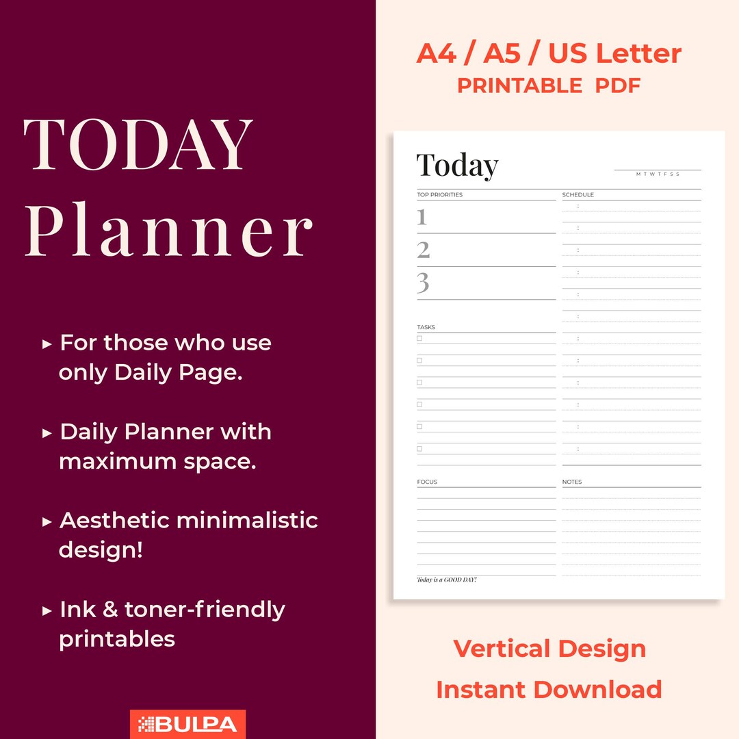Printable Daily Planner Template: Minimalist To-do List (A4, A5, Letter ...