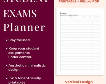 Exam Semester Tracker: Student Planner Printable A4/A5/Letter PDF