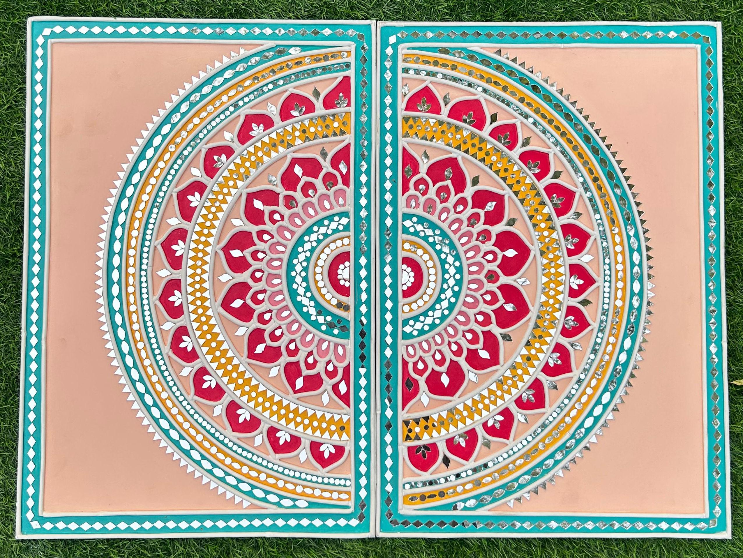 リプリン・マ・ジェル・マルドゥル ホログラフィック Daisy Mandala Tile Art Trivet - Mandala Gift Made by Arizona