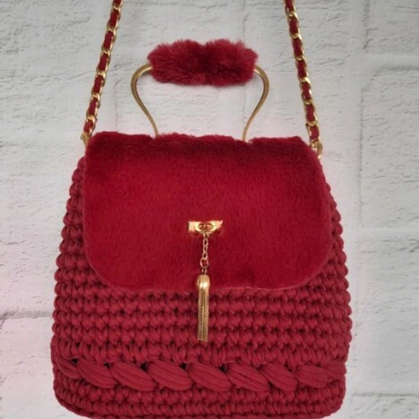Handmade Bag,Shoulder Bag,Combination Bag,Fashion Bag ,Trend Bag, Crochetbag ,Red Arm Bag