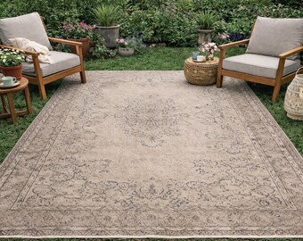 Neutral Natural Turkish Oushak Rug, Vintage Beige Area Rug, 6.5x10.7 ft