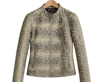 Women's Snake Print Leather Jacket