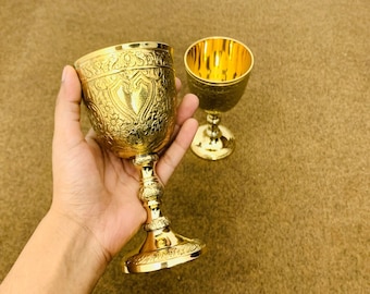 Personalization Engraving Goblet Brass Engraved Design Wine Cup Vintage Handmade Brass King's Royal Chalice Embossed Cup 6 inch Goblet