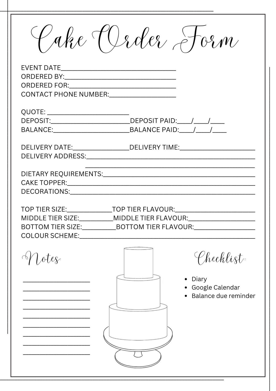Cake Message Form Cake Order Form - Etsy