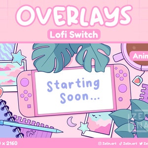 ANIMATED Lofi Switch | Overlays and Scenes for Twitch | Starting, BRB, Ending, Offline, Gameplay & Just Chatting | Stream Assets, Cute, Pink
