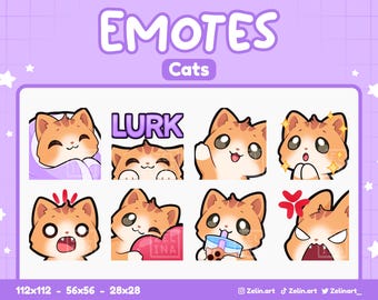 Orange Cats | Emote Bundle for Twitch, Discord and YouTube | Stream Assets, Cute, Purple