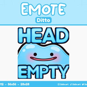 Può includere: Un personaggio dei cartoni animati blu e rosa con il testo "HEAD EMPTY" sopra e sotto. Il personaggio è una macchia blu con un rossore rosa sulle guance e un piccolo sorriso. Il testo è in grassetto, bianco.