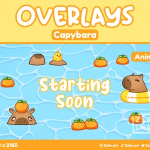 ANIMATED Capybara | Overlays and Scenes for Twitch | Starting, BRB, Ending, Offline, Gameplay & Just Chatting | Stream Assets, Cute, Blue