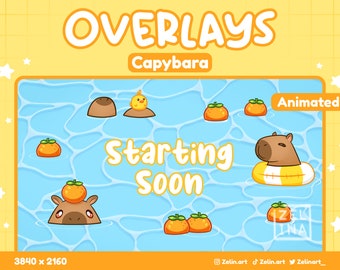 ANIMATED Capybara | Overlays and Scenes for Twitch | Starting, BRB, Ending, Offline, Gameplay & Just Chatting | Stream Assets, Cute, Blue