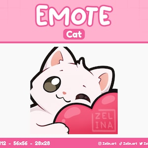 White Cat Heart Love | Emote for Twitch, Discord and YouTube | Stream Assets, Cute, White
