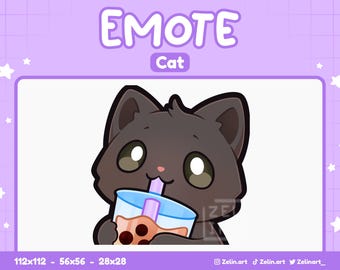 Black Cat Boba Drink | Emote for Twitch, Discord and YouTube | Stream Assets, Cute, Black