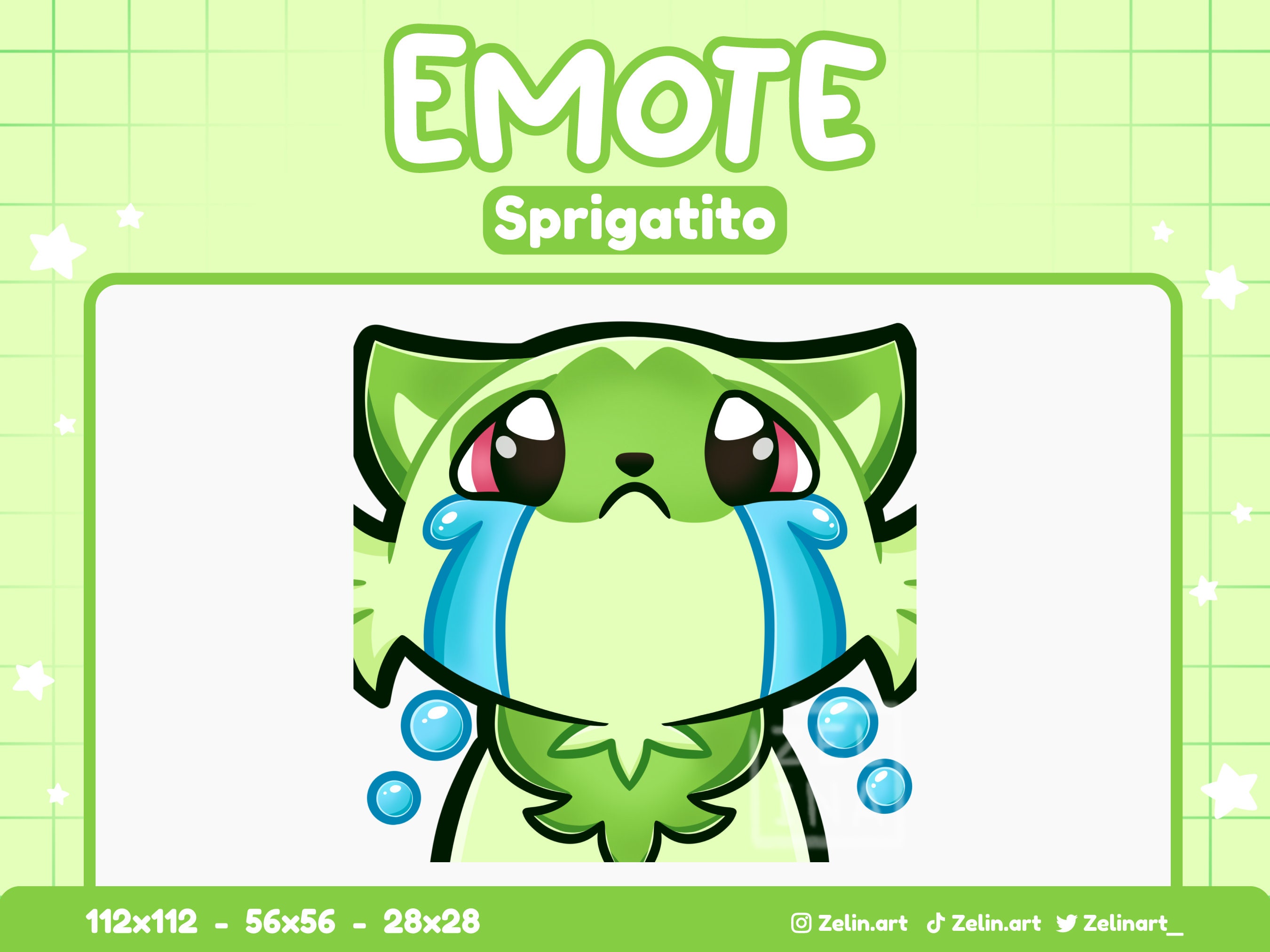 Sprigatito Cry Sad | Emote for Twitch, Discord and YouTube | Stream Assets, Cute, Green