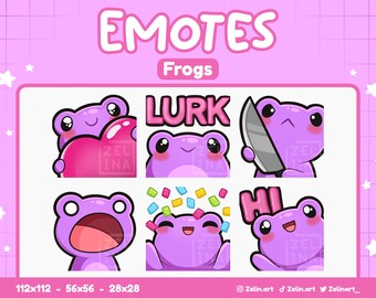 Frogs | Emote Bundle for Twitch, Discord and YouTube | Stream Assets, Cute, Purple