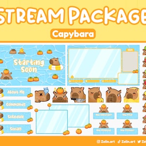 Capybara Stream Package | Overlays, Scenes, Emotes, Sub Badges, Cam Borders, Panels, Channel Point and Alerts | Stream Assets, Cute, Blue