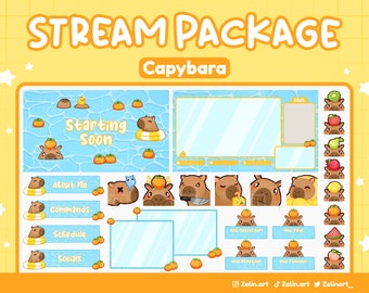 Capybara Stream Package | Overlays, Scenes, Emotes, Sub Badges, Cam Borders, Panels, Channel Point and Alerts | Stream Assets, Cute, Blue