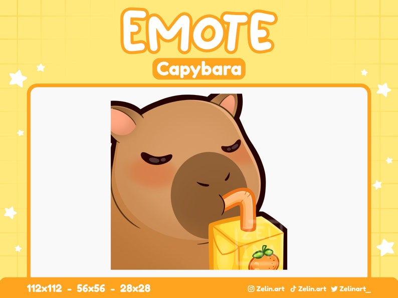 Capybara Drink Sip Emote for Twitch, Discord and YouTube Stream Assets, Cute, Yellow image 1