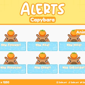 ANIMATED Capybara | Alerts for Twitch | New Subscriber, Follower, Host, Raid, Donation and Cheer | Stream Assets, Cute, Blue