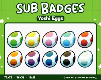 Yoshi Eggs | Sub / Bit Badges Bundle for Twitch, Discord and YouTube | Stream Assets, Cute, Multicolour