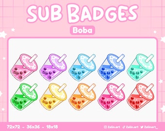 Boba Drink | Sub / Bit Badges Bundle for Twitch, Discord and YouTube | Stream Assets, Cute, Multicolour
