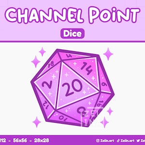 D20-tärningar | Kanalpoäng / Emote för Twitch, Discord och YouTube | Streamingresurser, Söt, Lila