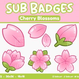 Paquete de insignias Cherry Blossom Grow Cycle / Sub / Bit para Twitch, Discord y YouTube / Stream Assets, Lindo, Rosa