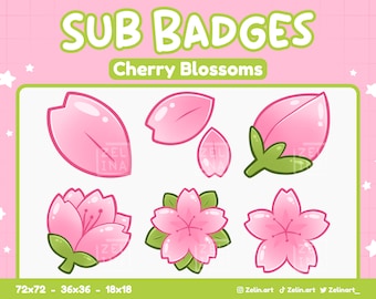 Cherry Blossom Grow Cycle | Sub / Bit Badges Bundle for Twitch, Discord and YouTube | Stream Assets, Cute, Pink