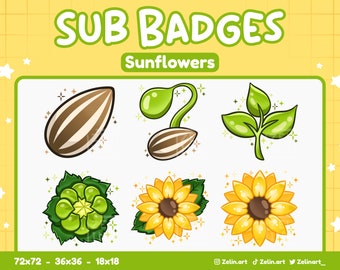 Sunflower Grow Cycle | Sub / Bit Badges Bundle for Twitch, Discord and YouTube | Stream Assets, Cute, Yellow