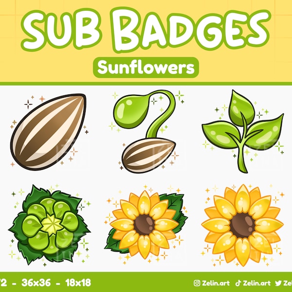 Sunflower Grow Cycle | Sub / Bit Badges Bundle for Twitch, Discord and YouTube | Stream Assets, Cute, Yellow