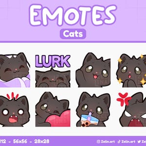 黒猫 | Twitch、Discord、YouTube 用エモート バンドル | ストリーム アセット、かわいい、紫