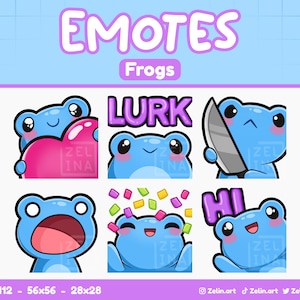 Frogs | Emote Bundle for Twitch, Discord and YouTube | Stream Assets, Cute, Blue