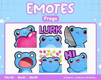 Frogs | Emote Bundle for Twitch, Discord and YouTube | Stream Assets, Cute, Blue