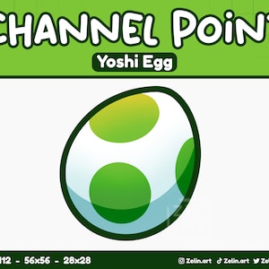 May include: A green Yoshi egg with white spots and a light blue outline. The egg is on a white background with the text "Yoshi Egg" above it and "CHANNEL POINT" at the top of the image.