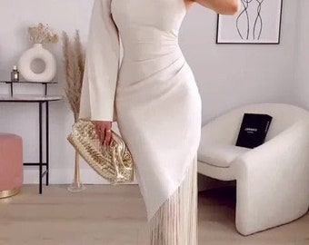 Elegant one shoulder tassel dress womens fashion elegant outfit