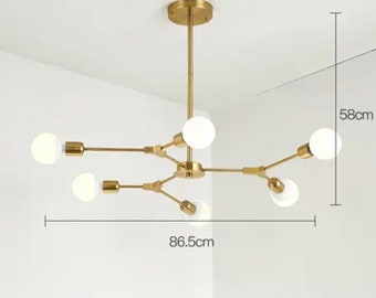 Brass/Gold 6 Head Nordic Molecular Chandelier Living Room Modern Light Fixture