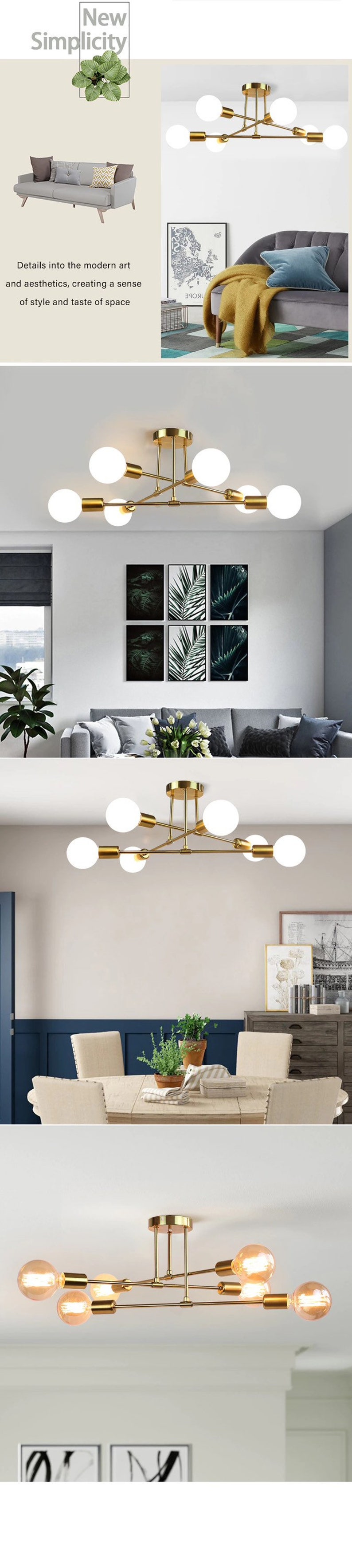 Modern Gold industrial ceiling light lamp minimalist living room lighting image 7